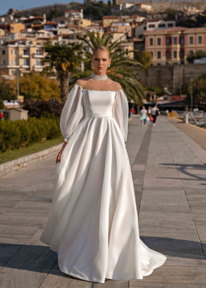 Beaded Ivory Satin Organza Stunning Wedding Dress